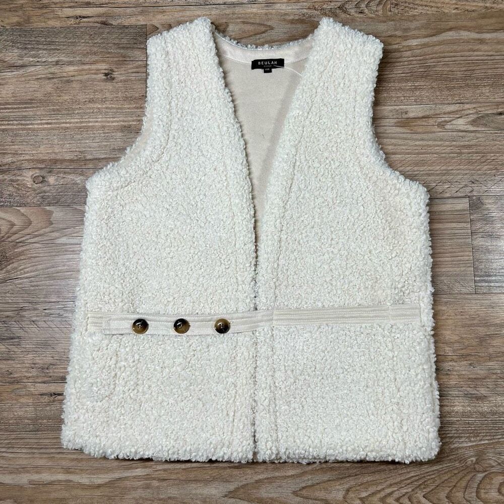 Beulah Style Womens White V-Neck Shearling Garterized Lined Sherpa Vest One Size